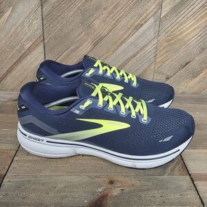 Brooks Ghost 15 Mens Athletic Running Shoes Size 14 Peacoat Blue Yellow